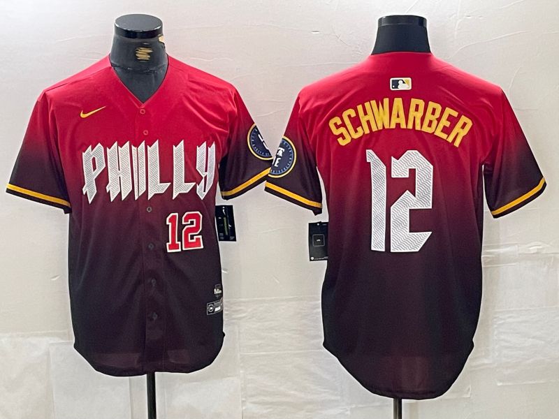 Men Philadelphia Phillies #12 Schwarber Red City Edition Nike 2024 MLB Jersey style 2->philadelphia phillies->MLB Jersey